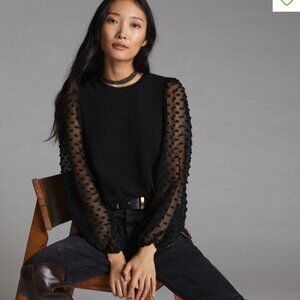 Anthropologie Maeve Textured-Sleeve Top, size XXS, black